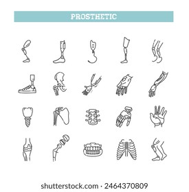 A set of line icons prosthetics in vector. Artificial limbs icons set