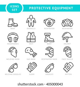 Set line icons of protecting equipment