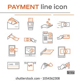 Set of line icons, red.