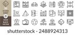 A set of line icons related to 3D. 3D, printing, scripting, house, scanning, geometry, statistics, television, goggles, pyramid, render, and so on. Vector outline icons set.