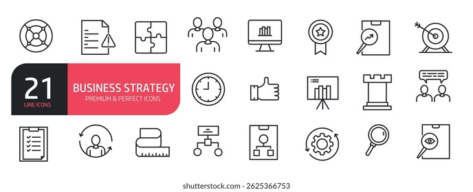 Set of line icons related to action list, team, marketing, chart, business process. Outline icons collection. Vector illustration.