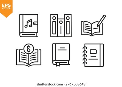 Set of line icons related to Book, E-Learning, School. Vector illustration.