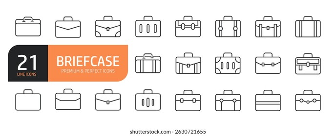 Set of line icons related to briefcase and more. Outline icons collection. Vector illustration.