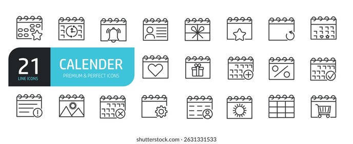 Set of line icons related to calendar, agenda, time. Outline icons collection. Vector illustration stock illustration
