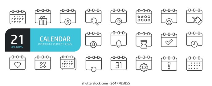 Set of line icons related to calendar, time, schedule. Outline icons collection. Vector illustration