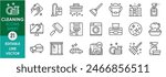 A set of line icons related to cleaning and hygene. Clean, wipe, shine, wash, hygene, shower and so on. Vector outline icons set.