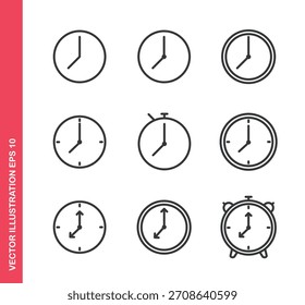 Conjunto de iconos de línea relacionados con el reloj. Colección de iconos de contorno. Trazo editable. Ilustración vectorial