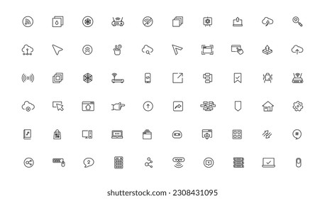 Conjunto de iconos de línea relacionados con el intercambio de datos, tráfico, archivos, nube, servidor. Colección de iconos de esquema. Trazo editable. Ilustración del vector