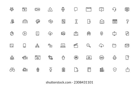 Satz von Line-Icons für Datenaustausch, Datenverkehr, Dateien, Cloud, Server. Kollektion von Symbolen im Überblick. Bearbeitbarer Strich. Vektorgrafik