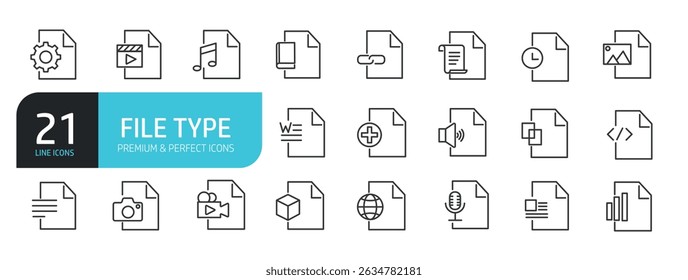 Set of line icons related to document, file, paper. Outline icons collection. Vector illustration stock illustration