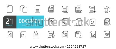 Set of line icons related to Document, file letter . Outline icons collection. . Vector illustration. 
