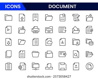 Set of line icons related to documents, contract, passport, resume, archive. Outline icons collection.