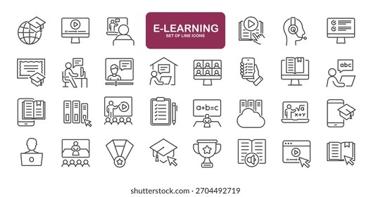 Set of line icons related to e-learning. Outline icons collection