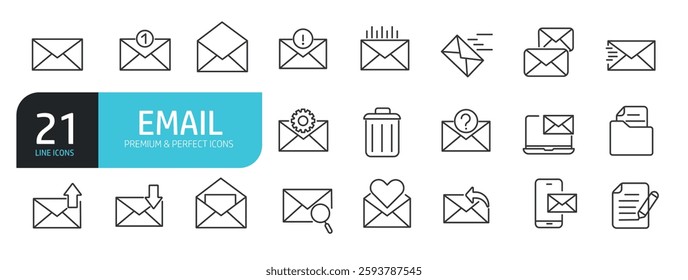 Set of line icons related to e-mail, letter, message. Outline icons collection. Vector illustration