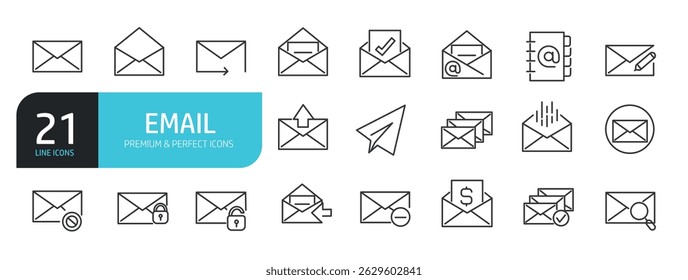 Set of line icons related to email. Outline icons collection. Vector illustration stock illustration