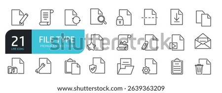 Set of line icons related to file, document. Outline icons collection. Vector illustration stock illustration