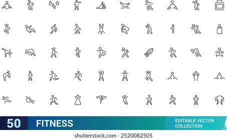 Set of line icons related to Fitness, gym. Outline icon collection. minimal thin line web icon set. editabale stroke icons set.