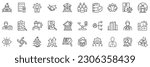 Set of line icons related to governance, management, gov. Outline icon collection. Editable stroke. Vector illustration