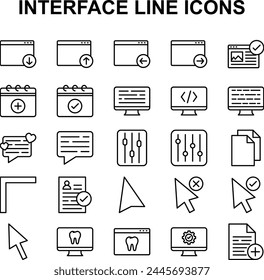 Set of line icons related to Interface. Includes different icons for web and mobile design.
