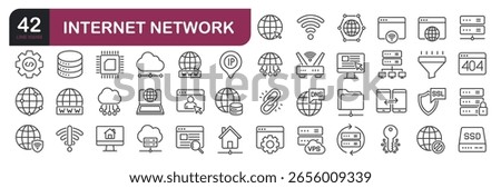Set of line icons related to internet, network, communication. Outline icons collection.