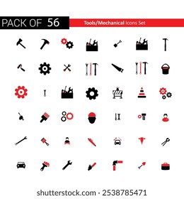 Set of line icons related to labor, construction, labour day, renovation. Outline icon collection. Vector illustration. Editable stroke, Mechanical tools icons collection