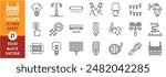 A set of line icons related to lights. Light, shine, bulb, lamp, stadium, surgery, aurora, switch, street, ray, and so on. Vector outline icons set.