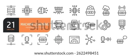 Set of line icons related to machine learning,  robot assistant and more. Outline icons collection. Editable 