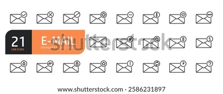 Set of line icons related to mail, email and more. Outline icons collection.Vector illustration.