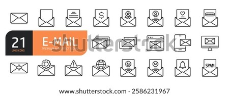 Set of line icons related to mail, email and more. Outline icons collection.Vector illustration.