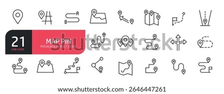 Set of line icons related to map pin, location, GPS. Outline icons collection. Vector illustration