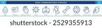A set of line icons related to non-communicable diseases. Diabetes, hypertension, cardiovascular, cancer, asthma, COPD and so on. Vector editable stroke.