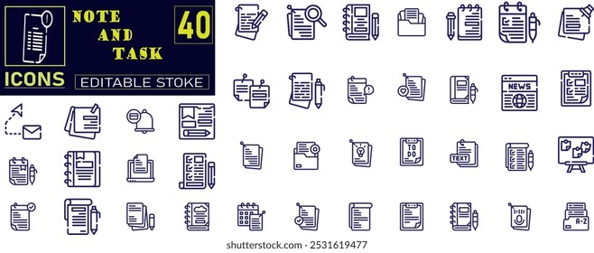 A set of line icons related to notes and tasks. Notes, Calander, schedule, working icons .