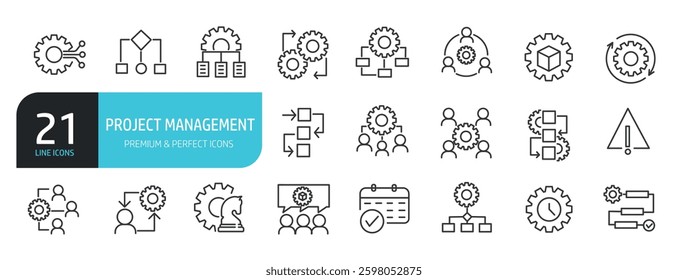 Set of line icons related to project management, manager, target, strategy, teamwork. Outline icons collection. Vector illustration