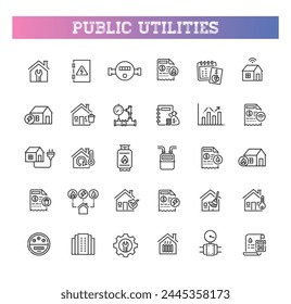 Set of line icons related to public utilities