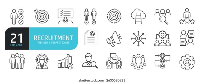 Set of line icons related to recruitment, headhunting, human resources. EOutline icons collection. Vector illustration stock illustration