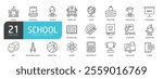 Set of line icons related to school, education, e-learning, class. Outline icons collection. Vector illustration.