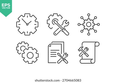 Conjunto de ícones de linha relacionados à configuração, configuração, personalização. Coleção de ícones de estrutura de tópicos