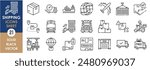 A set of line icons related to Shipping. Deliver, goods, shipments, package, risk, truck, train, container, free, paid, cargo, factory, and so on. Vector outline icons set.