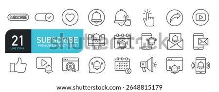 Set of line icons related to subscribe, followers, social media. Outline icons collection.Vector illustration