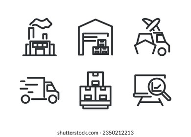 Set of line icons related to supply chain