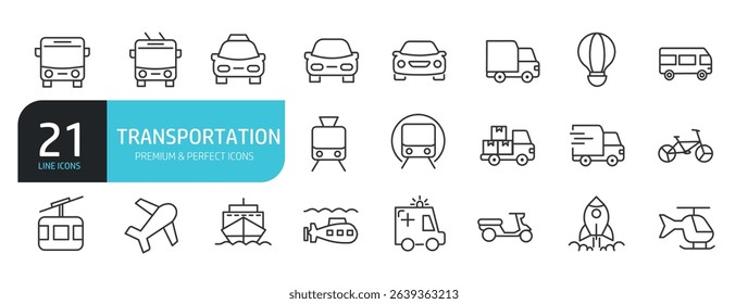 Set of line icons related to transportation, vehicle, car. Outline icons collection. Vector illustration stock illustration
