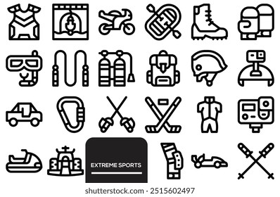 Set of line icons related to types of sports. Collection of 60 kinds of sports and activities. Editable stroke. Vector illustration