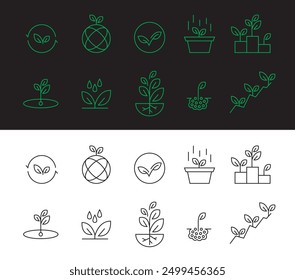 Set of line icons related to upskill, upscaling, personal growth, development, education, career. ecology style, organic business grow, Outline icon collection. Editable stroke. Vector illustration