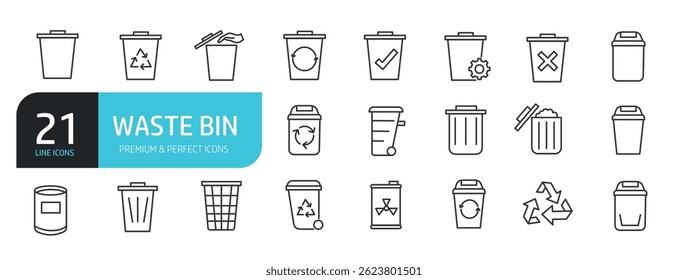 Set of line icons related to waste, recycle, trash. Outline icons collection. Editable stroke. Vector illustration stock illustration