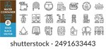 A set of line icons related to water container. Water, tank, liquid, bottle, purifier, jar, pool, well, pipes, filter, distill, barrel, and so on. Vector outline icons set.