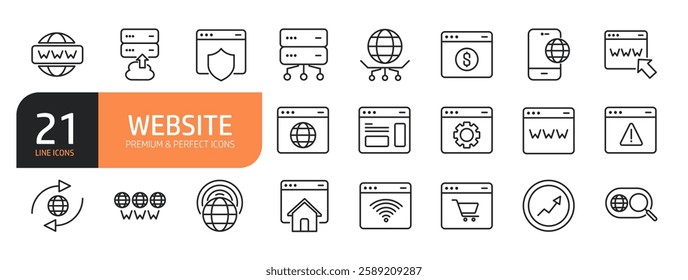 Set of line icons related website and more. Outline icons collection.Vector illustration.