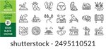 A set of line icons related to wildlife conservation. Wild, animals, tiger, elephant, eagle, pond, forest, eco system, nest, bees, national parks and so on. Vector outline icons set.