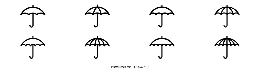 Set of line icons representing umbrella. Simple open umbrellas. Vector Illustration