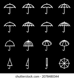 Set of line icons representing umbrella. Umbrellas and parasols of different types. Vector Illustration
