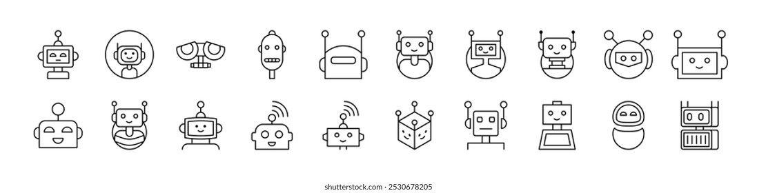 Set of Line Icons of Robot. Editable Stroke. Minimalistic Linear Pictogram for Design of Cards, Apps, Banners, Posts